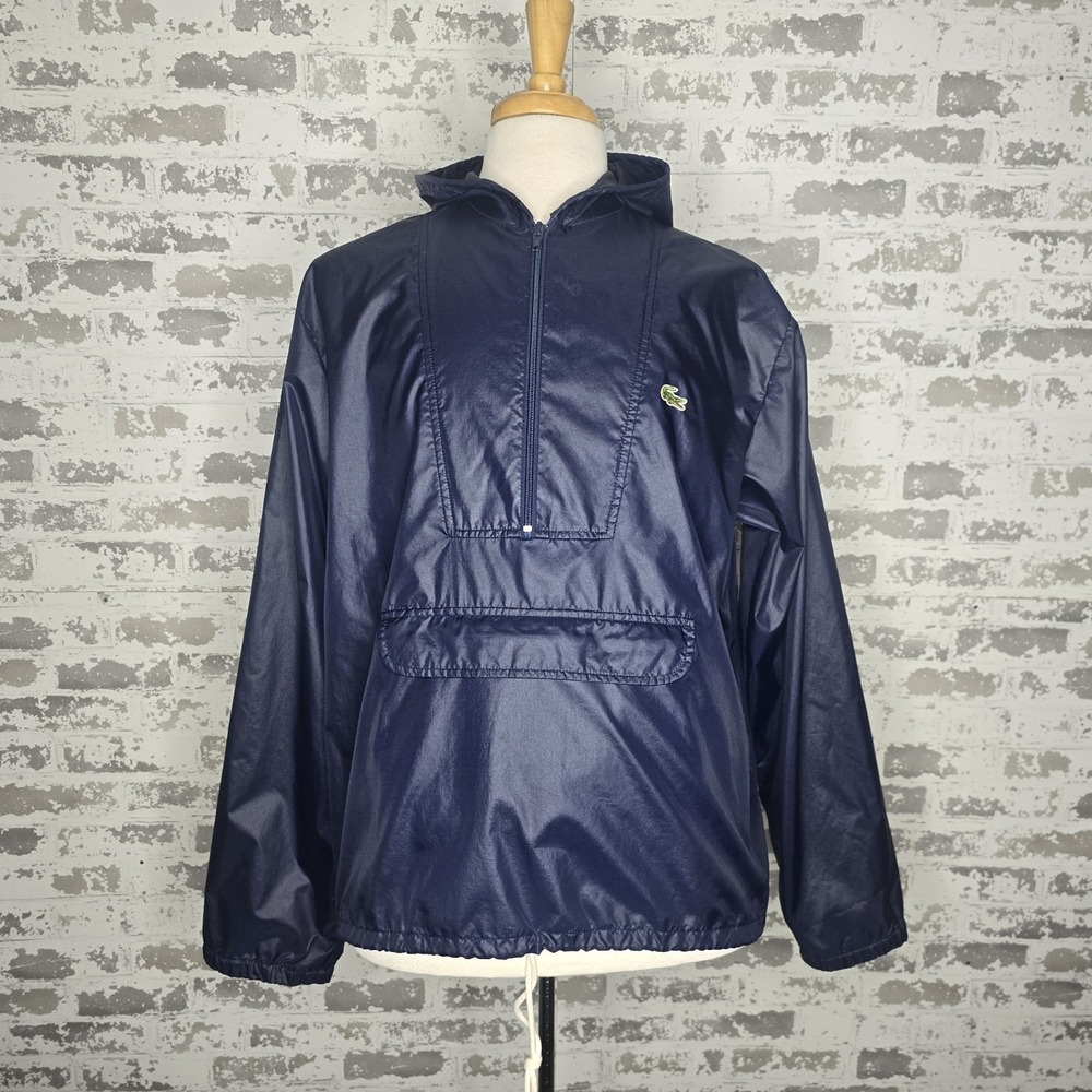 Vintage Izod Lacoste Windbreaker Mens L‎ Navy Blue Nylon Anorak Pullover Hooded